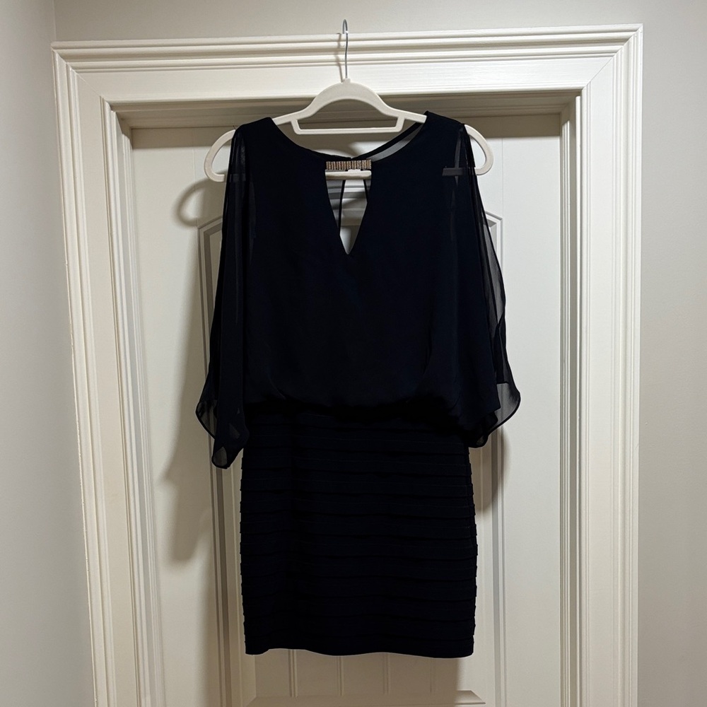 CACHÈ Elegant Women's Black Chiffon Overlay Dress
